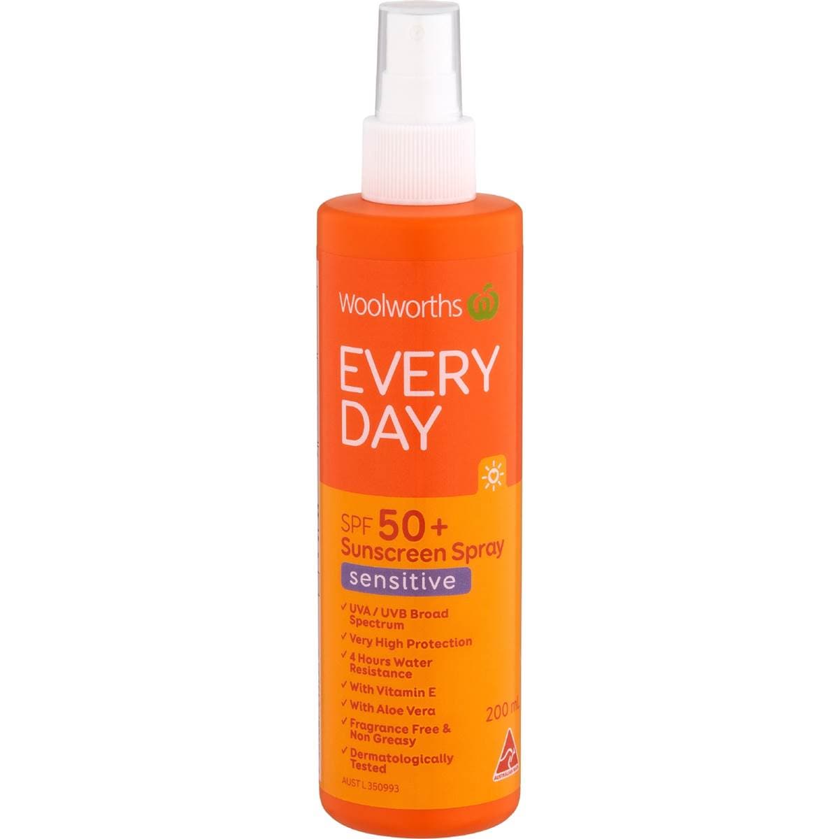 Kem chống nắng xịt Woolworths SPF 50+ Everyday Sensitive 200ml